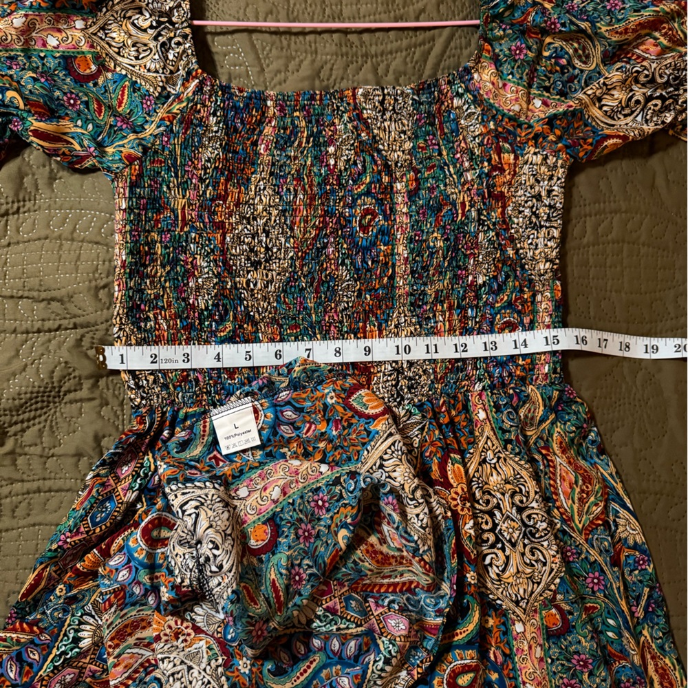 Boho Smocked Paisley Maxi Dress XL - Picture 8 of 8